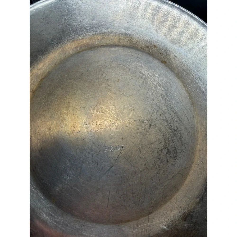 Vintage Flint Ekco 3 Quart Saucepan Stainless Steel Radiant Heat Core with Lid